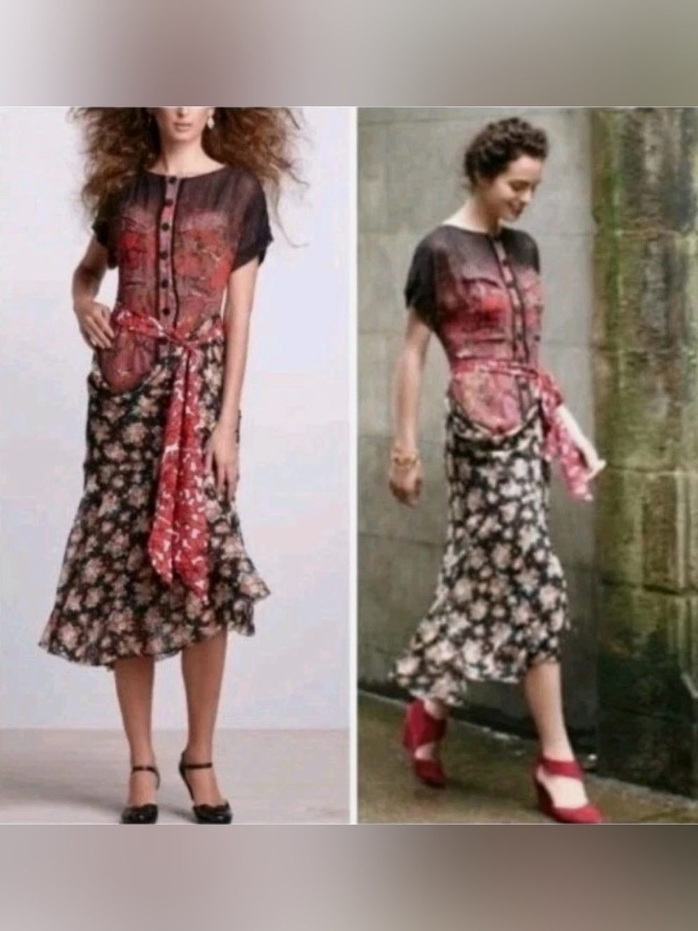 Anthropologie Byron Lars Beguile Hip Swag Bell Midi Floral Dress Size 6
